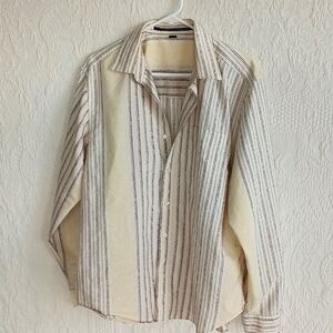 Isda & Co Paisley Cream Striped Button Down Shirt Boho Western Blouse Beige XL